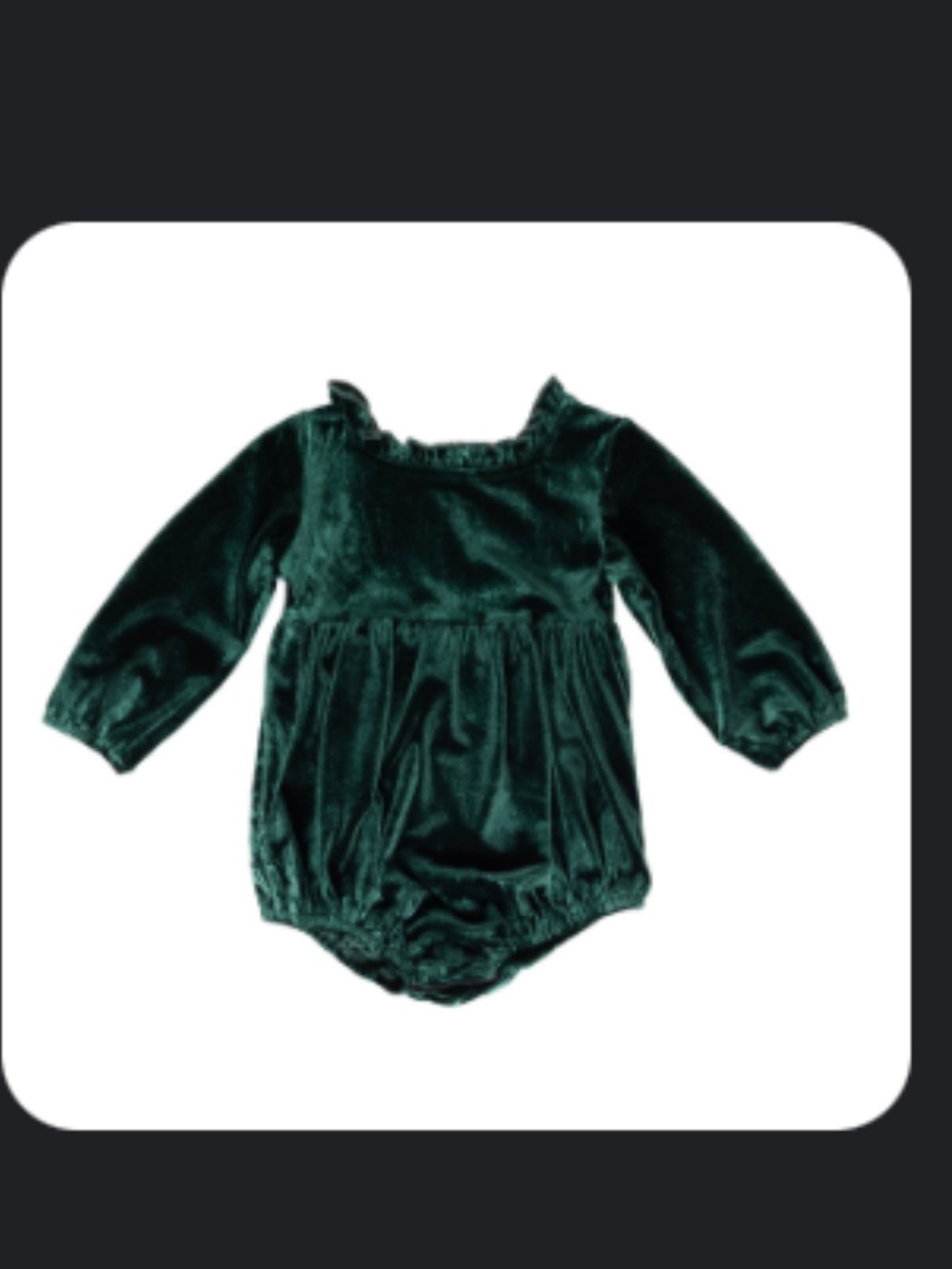Velvet Long Sleeve Baby Romper in Emerald